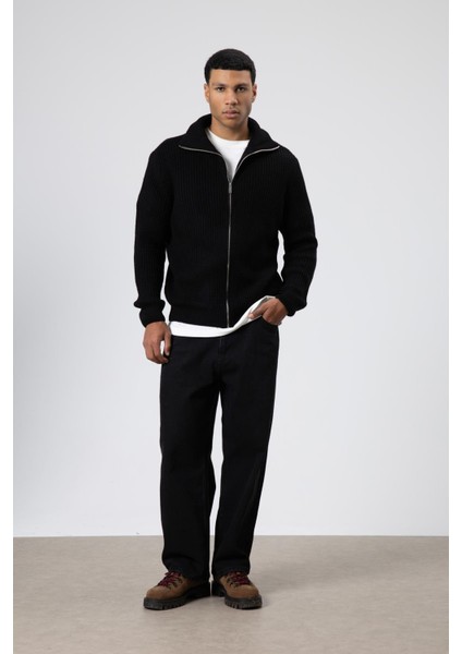 Oversize Fermuarlı Triko Hırka Siyah fiyatları