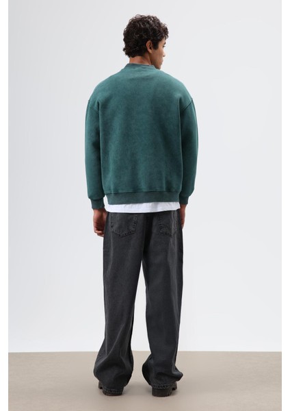 Oversize Bisiklet Yaka Baskılı Sweatshirt Nefti fiyatları