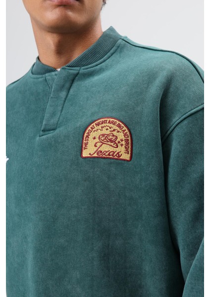 Oversize Bisiklet Yaka Baskılı Sweatshirt Nefti indirimleri