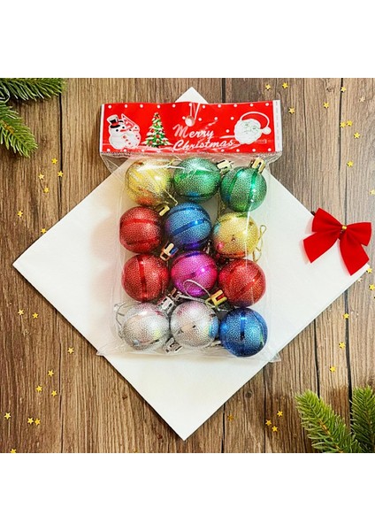 Desenli Parlak Top Yılbaşı Süsü 12 Li Küçük Boy Karışık Renk (2505081)