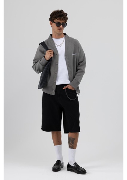 Oversize Düğmeli Sweatshirt Füme