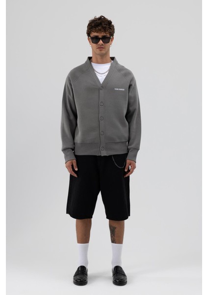 Oversize Düğmeli Sweatshirt Füme fiyatları