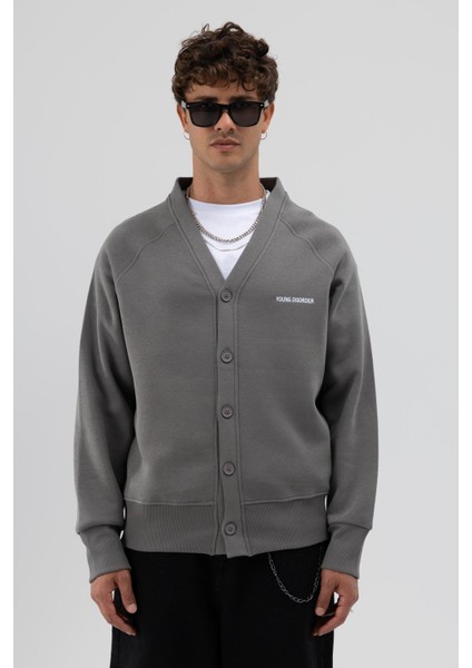 Oversize Düğmeli Sweatshirt Füme modelleri