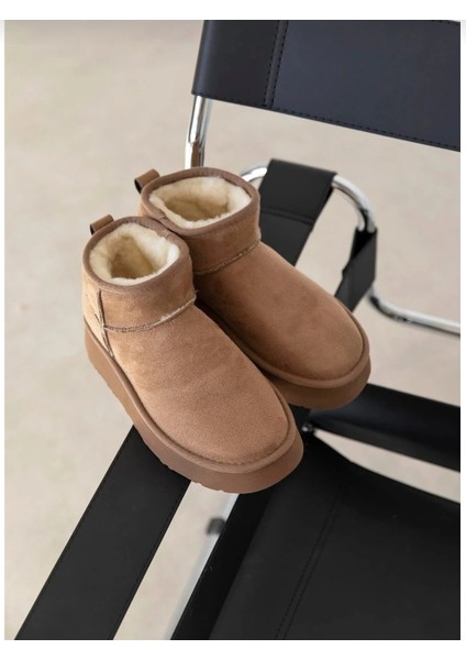 Kadın Vizon Mini Süet Içi Kürklü Yüksek Kalın Taban Kışlık Bot fiyatları