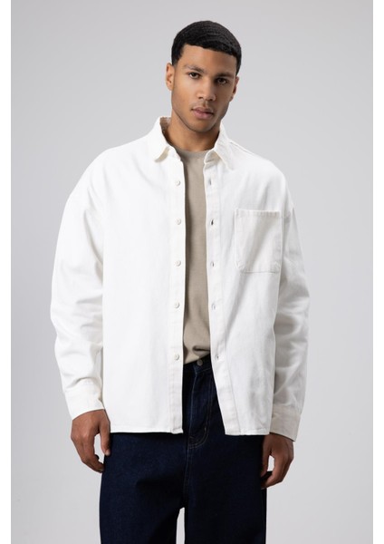 Oversize Gabardin Gömlek Ceket Beyaz fiyatları