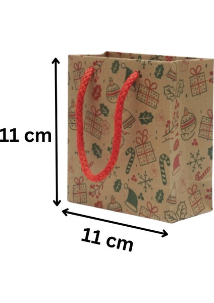 Yılbaşı Tasarımlı Kraft Karton Çanta SETI-25LI, Kırmızı Ipli Parti, Noel, Hediye Çantası, 11X11 cm fiyatları