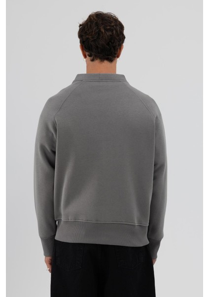 Oversize Düğmeli Sweatshirt Füme indirimleri