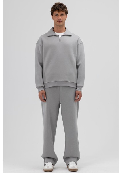 Oversize Fermuarlı Dik Yaka Sweatshirt Gri fiyatları