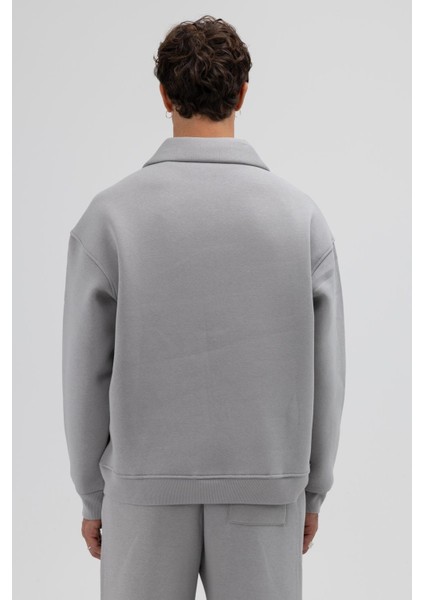 Oversize Fermuarlı Dik Yaka Sweatshirt Gri indirimleri