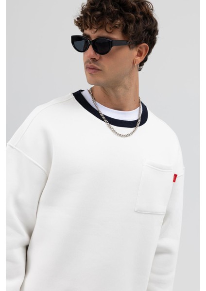 Bisiklet Yaka Cep Detaylı Oversize Sweatshirt Ekru modelleri