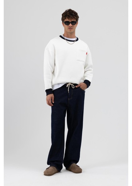 Bisiklet Yaka Cep Detaylı Oversize Sweatshirt Ekru indirimleri
