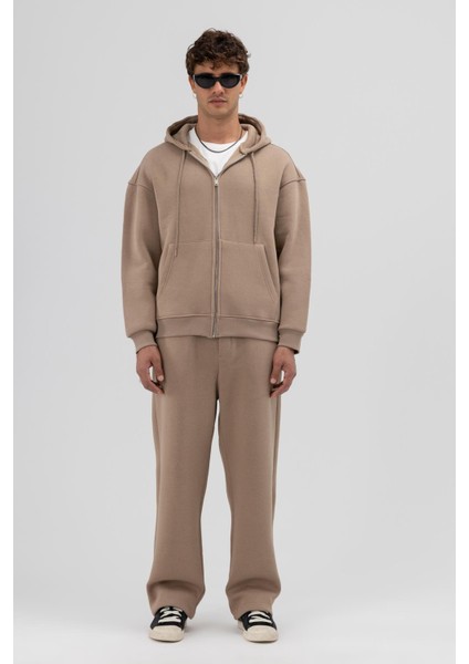 Basic Fermuarlı Oversize Kapüşonlu Sweatshirt Vizon fiyatları