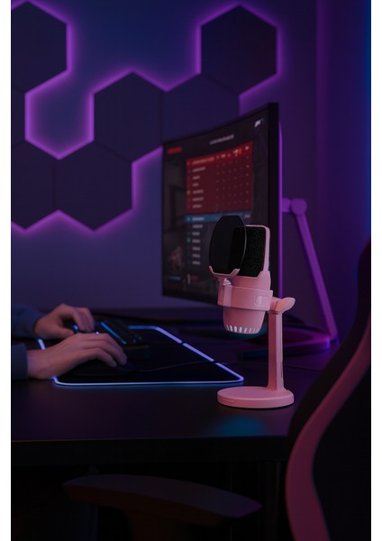 Mv-9 Pembe Rgb USB Oyuncu Yayıncı ve Podcast Için Uyumlu Condenser Mikrofon