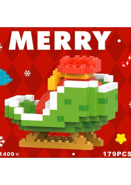 Yılbaşı Kızak 3D Yapboz Figürü (179 Parça) | Nano Blok Noel Dekor Seti Koleksiyon