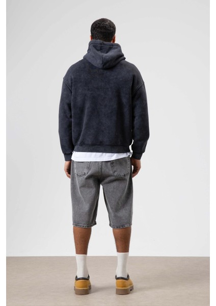 Oversize Nakış Baskılıkapüşonlu Sweatshirt Siyah indirimleri