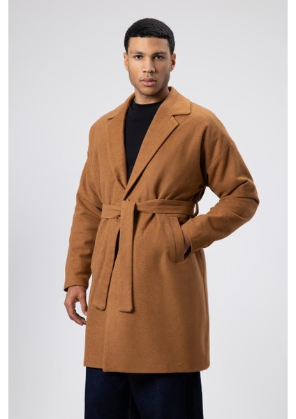 Kemerli Oversize Kaşe Kaban Taba fiyatları