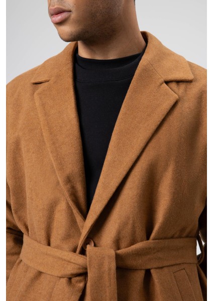 Kemerli Oversize Kaşe Kaban Taba modelleri