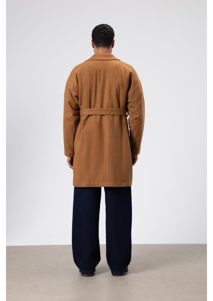 Kemerli Oversize Kaşe Kaban Taba fırsatları