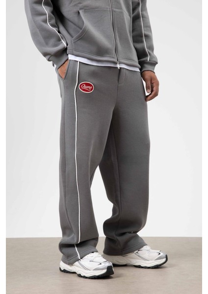 Çizgi Detaylı Oversize Eşofman Takım Füme