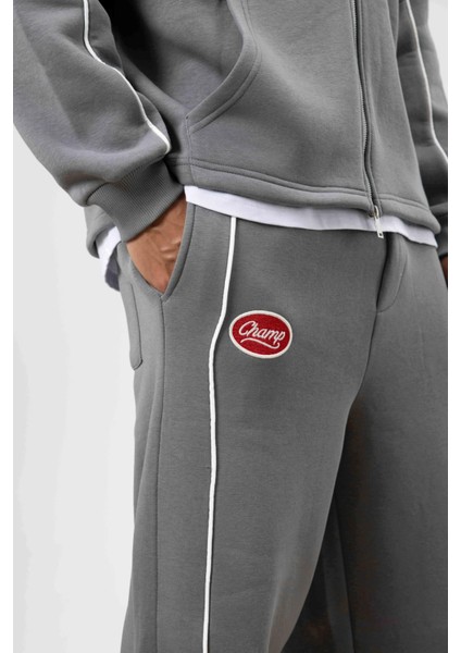 Çizgi Detaylı Oversize Eşofman Takım Füme