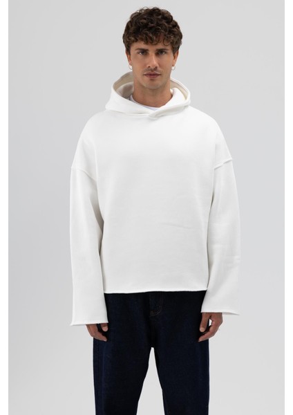 Basic Oversize Dikişsiz Kapüşonlu Sweatshirt Ekru