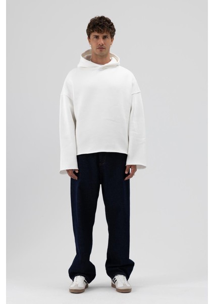 Basic Oversize Dikişsiz Kapüşonlu Sweatshirt Ekru indirimleri