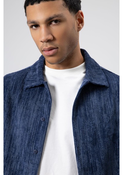 Oversize Dokulu Gömlek Lacivert modelleri