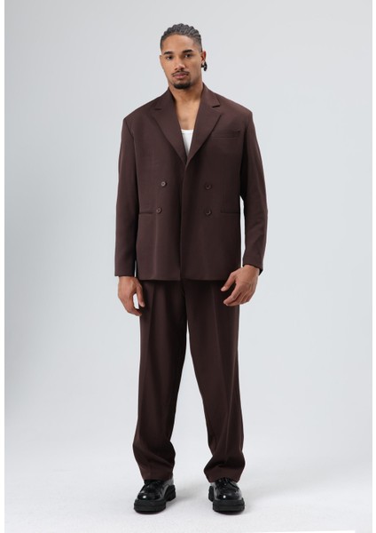 Oversize Kruvaze Takım Elbise Koyu Kahve