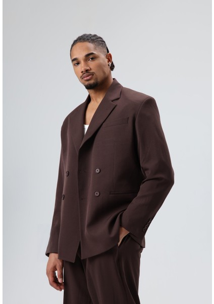 Oversize Kruvaze Takım Elbise Koyu Kahve indirimleri