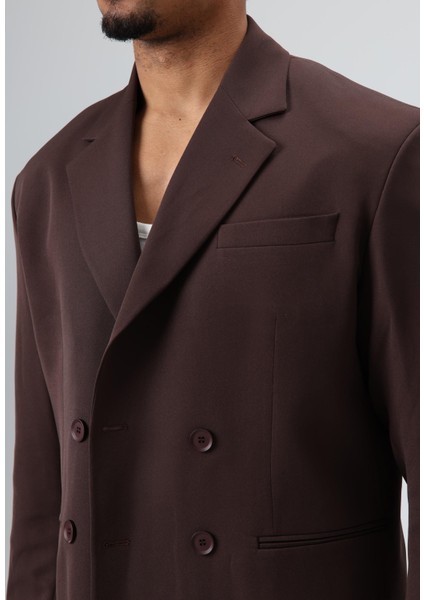 Oversize Kruvaze Takım Elbise Koyu Kahve