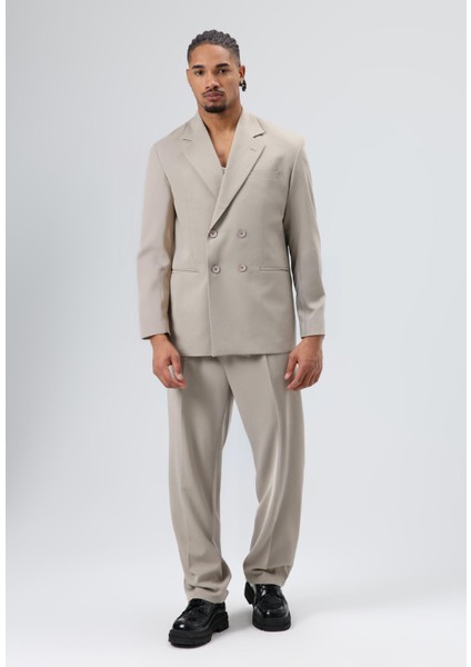 Oversize Kruvaze Takım Elbise Taş