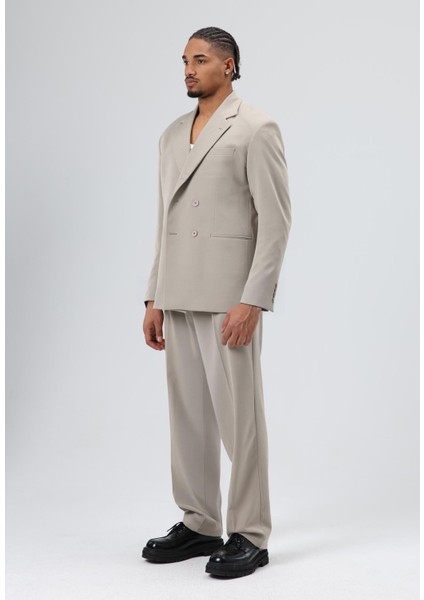 Oversize Kruvaze Takım Elbise Taş