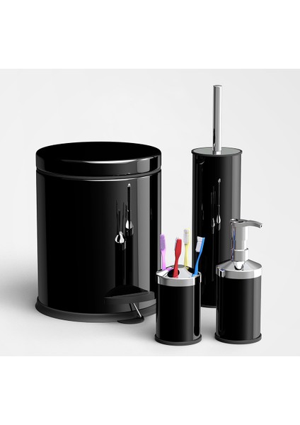 4 Parça Banyo Seti Krom Siyah