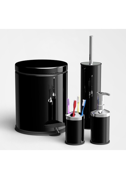 4 Parça Banyo Seti Krom Siyah