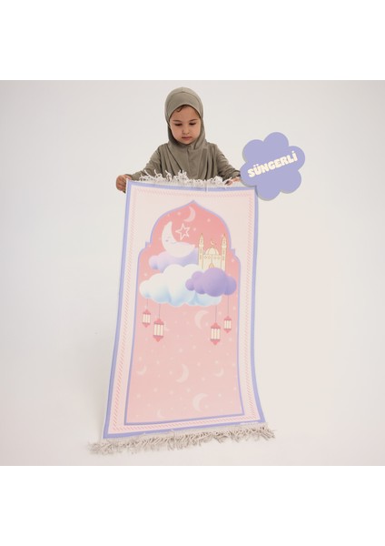 Ay Yıldızlı Cami Tasarımlı Süngerli Çocuk Seccadesi