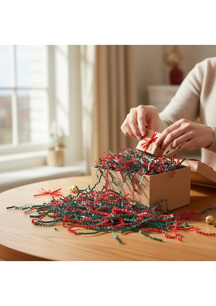 1 kg Zigzag Kırpık Kağıt , Kırpıntı Kağıt * Yılbaşı Mix Yeşil / Kırmızı