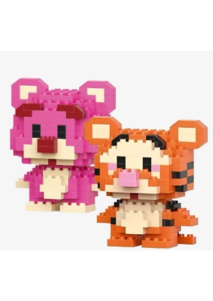 Sevimli Kaplan ve Ayı Çift Seti Nano Blok Figürleri | 2'li Mini Hayvan Yapı Koleksiyonu