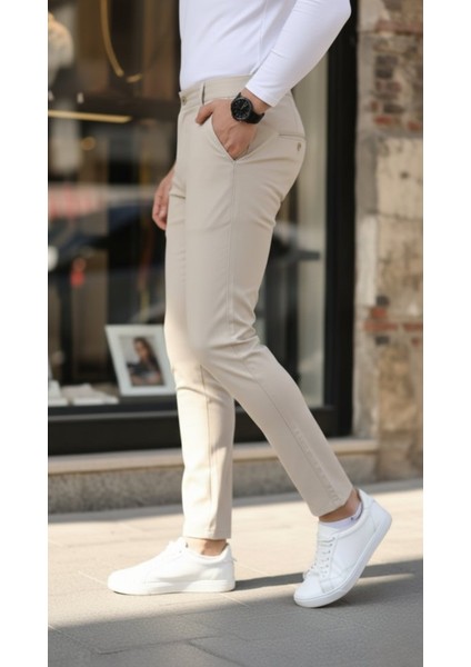 Erkek Slim Fit Likralı Gabardin Pantolon