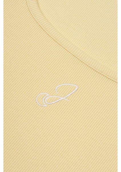 Kare Yaka Ribana Uzun Kollu Pijama Takımı / Sarı fırsatları