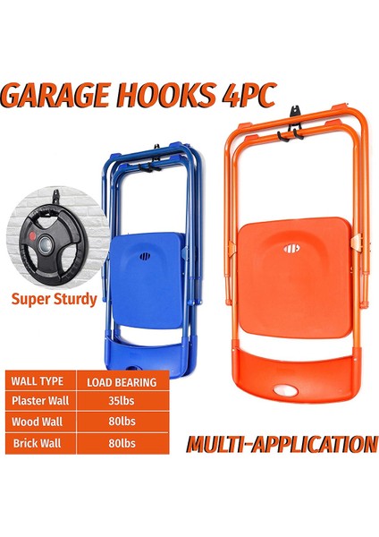 Garaj Kancaları Ağır Dermi 4 Pc, Garaj Depolama Kancaları, Duvar Montajı Garaj Asma Kancalar Bisiklet, Merdiven, Hacimli Ürünler (Yurt Dışından) indirimleri