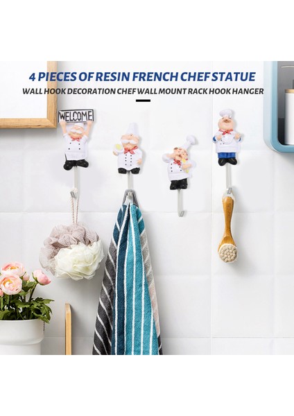 4 Reçine Paket Fransız Şef Figürine Duvar Kancaları Dekoratif Cook Duvar Montajı Hook Askısı (Çeşitli Stil) (Yurt Dışından) fiyatları