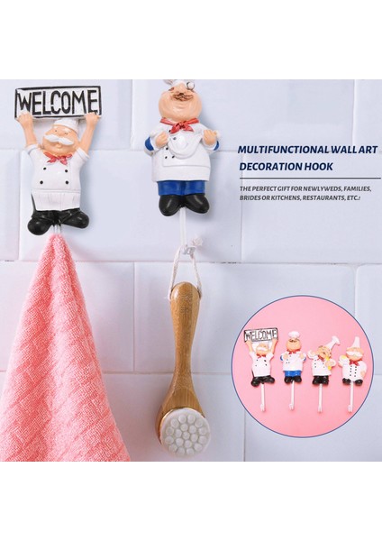 4 Reçine Paket Fransız Şef Figürine Duvar Kancaları Dekoratif Cook Duvar Montajı Hook Askısı (Çeşitli Stil) (Yurt Dışından) indirimleri