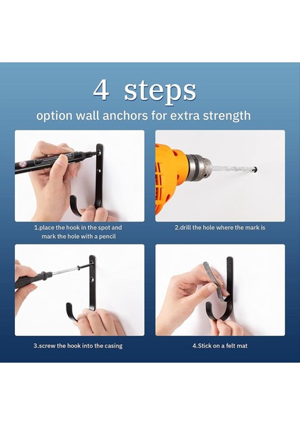 4pcs Metal Duvara Monte J Hook Tool Hook Depolama Rafları Alet Evleri ve Evler Için Uygundur Siyah (Yurt Dışından) fiyatları