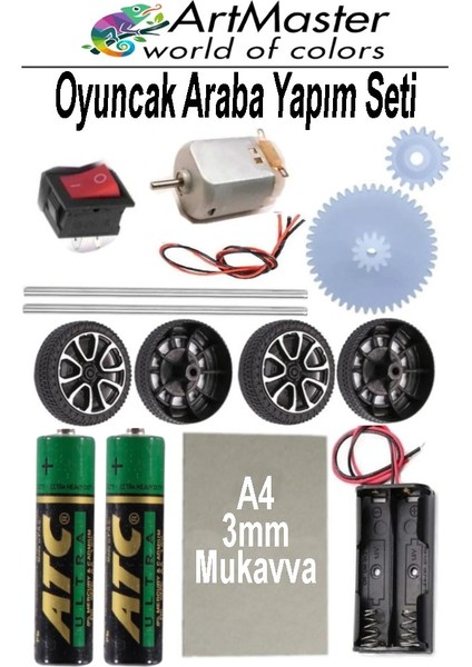 Oyuncak Araba Yapım Seti 1 Paket Okul Deney Dc Motor Çark Dişli Plastik Tekerlek 2 Adet Metal Şaft Proje Deney Seti