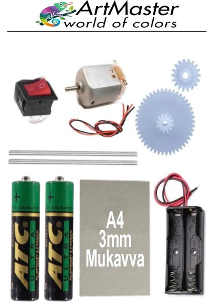 Oyuncak Araba Yapım Seti 1 Paket Okul Deney Dc Motor Çark Dişli Plastik Tekerlek 2 Adet Metal Şaft Proje Deney Seti modelleri