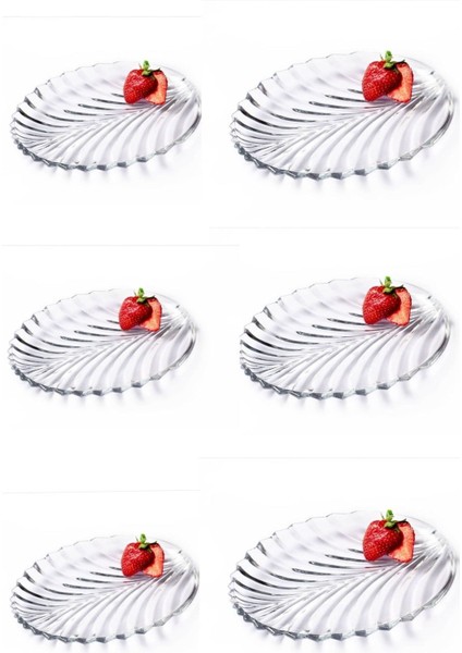 6 Lı Cam Pasta Kek Servis Tabağı - Şeffaf