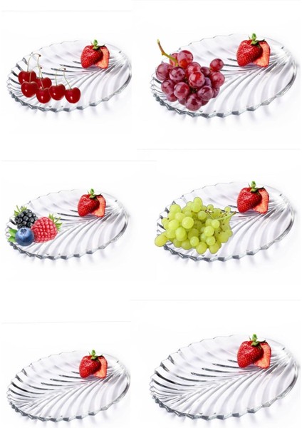 6 Lı Cam Pasta Kek Servis Tabağı - Şeffaf fiyatları