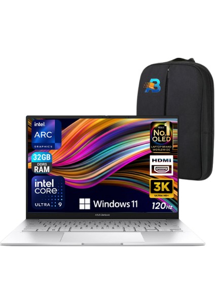 zenbook 14 UX3405CA-PP487W Intel Core Ultra 9 285H 32GB 1tb SSD Windows 11 Home 14" Taşınabilir Bilgisayar Asbertech Çanta Hediyeli