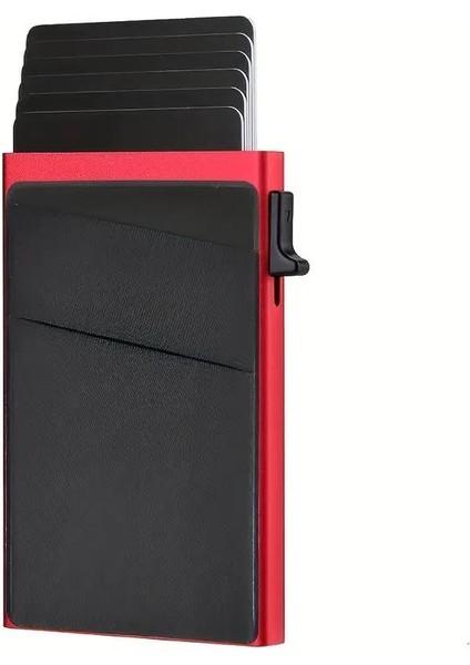 Premium Slim Metal Otomatik Kartlık – Rfıd Korumalı, Mekanizmalı, 10+ Kart Kapasiteli Kırmızı