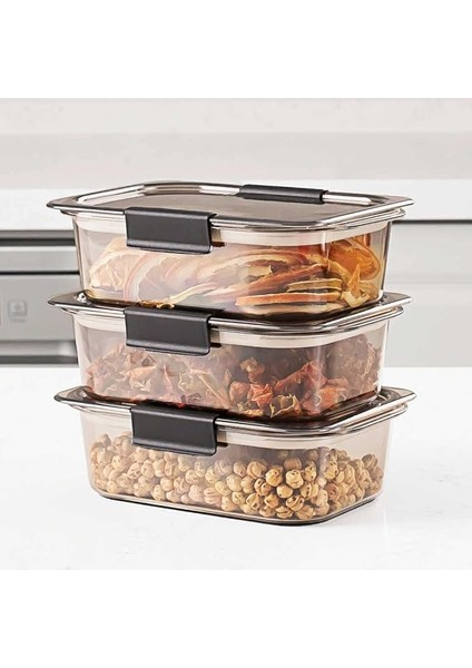 3'lü Kuru Gıda Erzak Saklama Kabı - Meyve &amp; Sebze Saklama Kabı Seti - Kapaklı Beslenme Kabı 900ML*3